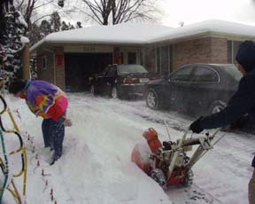 Neighbor Bob Ahrens shooting Joanne Musson with his snowblower